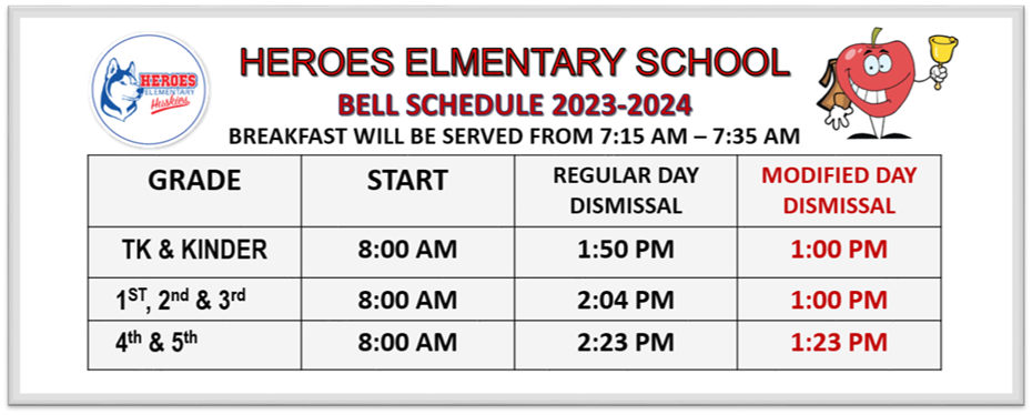 Heroes Bell Schedule 2023-2024